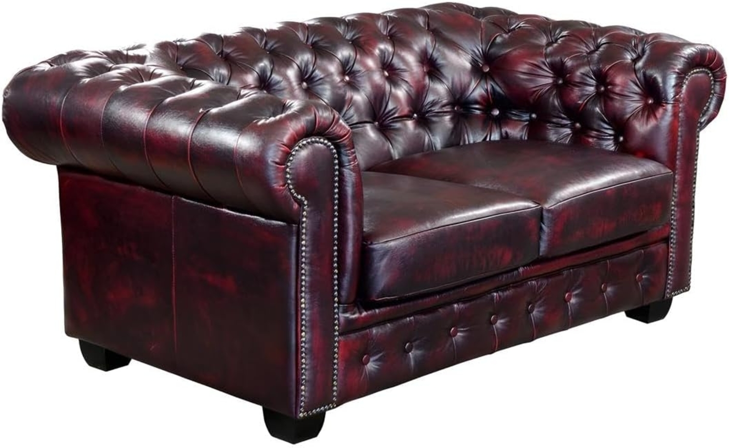 Vente-unique - Chesterfield Ledersofa 2-Sitzer - Büffelleder - Rotbraun - BRENTON Bild 1