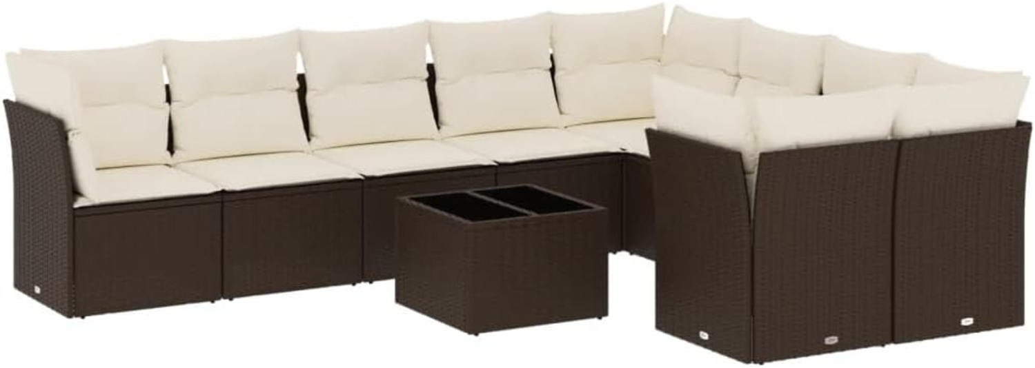 vidaXL 10-tlg. Garten-Sofagarnitur mit Kissen Braun Poly Rattan 3250022 Bild 1