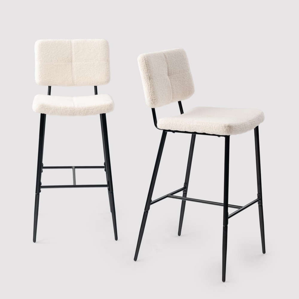 MEUBLE COSY Barhocker 2er Set Barstuhl Sitzhöhe 75 cm mit Lehne und Fußstütze aus Bouclé-Stoff Tresenhocker Bistrohocker für Bar Bistro Café Küche, Industriell, Beige Bild 1