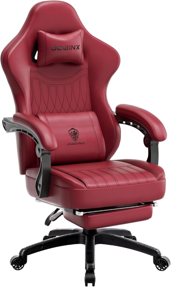 Dowinx Gaming Stuhl mit Frühling Kissen,Racing Gamer Stuhl mit Massage, Ergonomischer Gaming Sessel mit Fußstütze Bürostuhl PU Leder Rot Bild 1