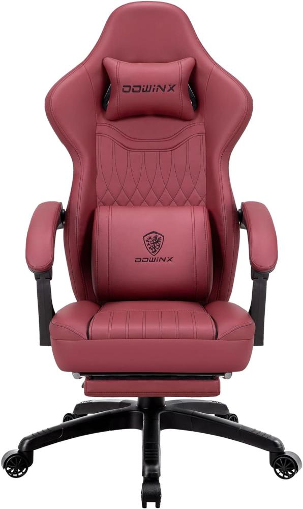 Dowinx Gaming Stuhl mit Frühling Kissen,Racing Gamer Stuhl mit Massage, Ergonomischer Gaming Sessel mit Fußstütze Bürostuhl PU Leder Rot Bild 1