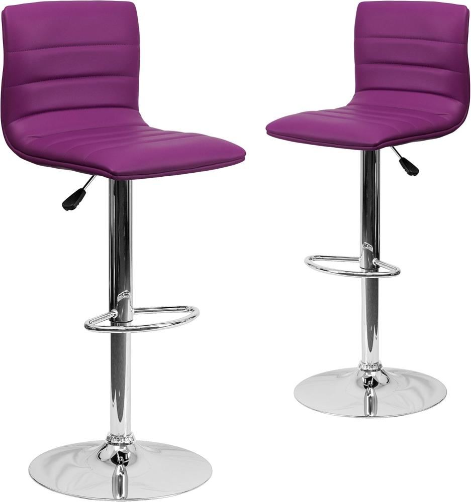 Flash Furniture Moderner Barhocker aus Vinyl, höhenverstellbar, mit horizontaler Naht auf der Rückseite, 2 Stück, Kunststoff, Schaumstoff, Metall, Chrom, Sperrholz, Violett, Set of 2 Bild 1