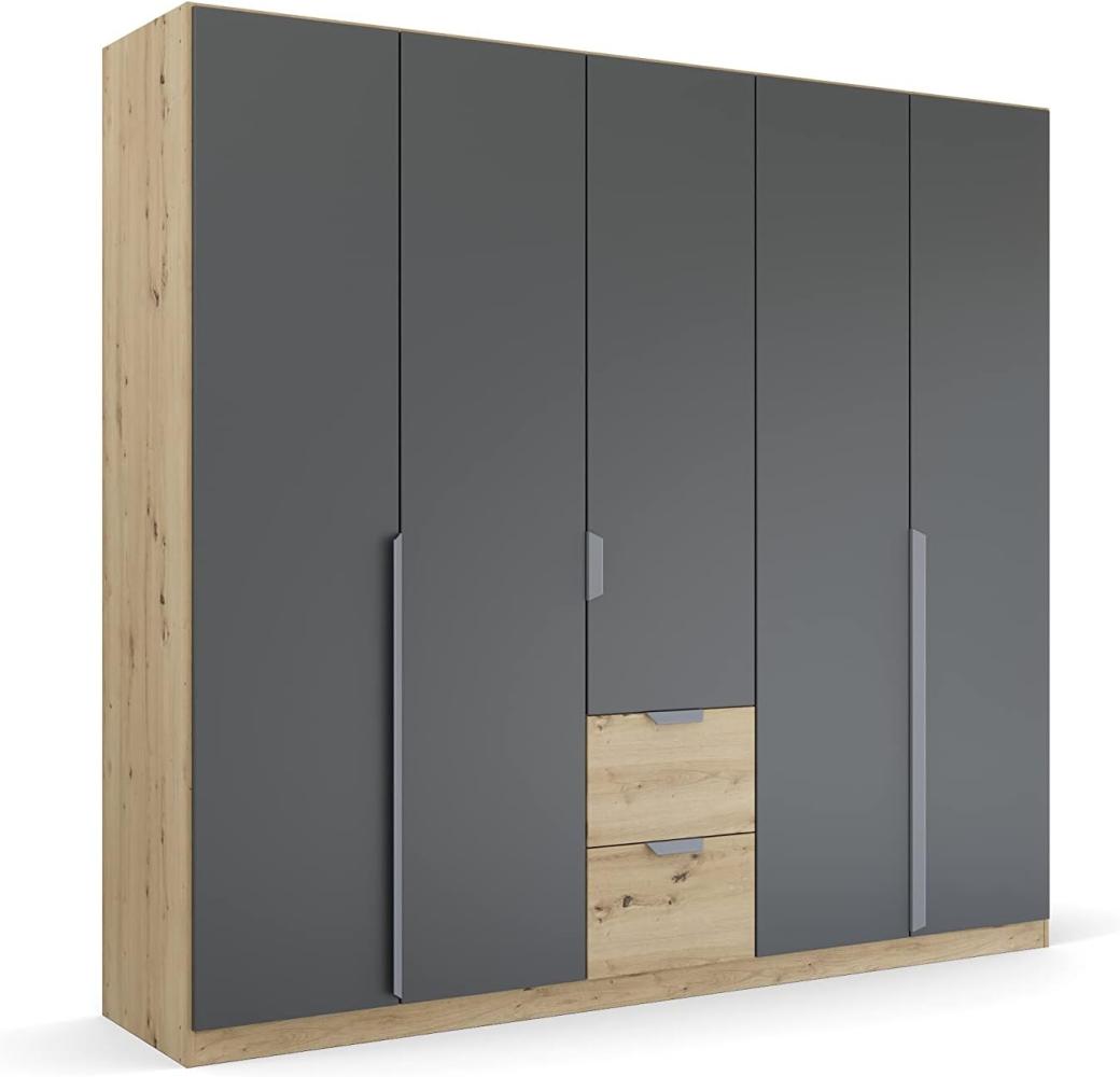 Kleiderschrank Drehtürenschrank Dark&Wood | 5-türig | mit Schubkästen | grau metallic / Eiche Artisan | 226x210 Bild 1