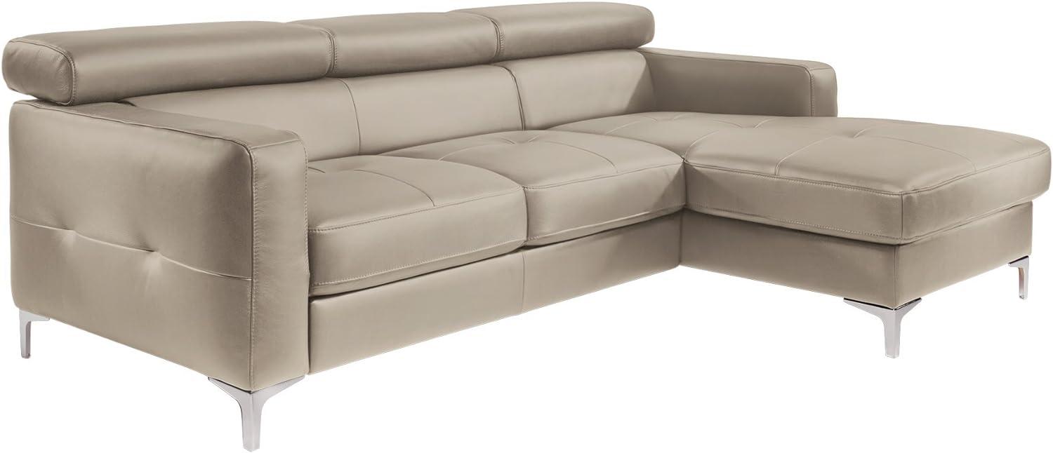 Mivano Ecksofa Sammy, Ledersofa in L-Form mit Kopfteilverstellung und moderner Steppung, 227 x 74 x 187, Kunstleder, hellbraun Bild 1