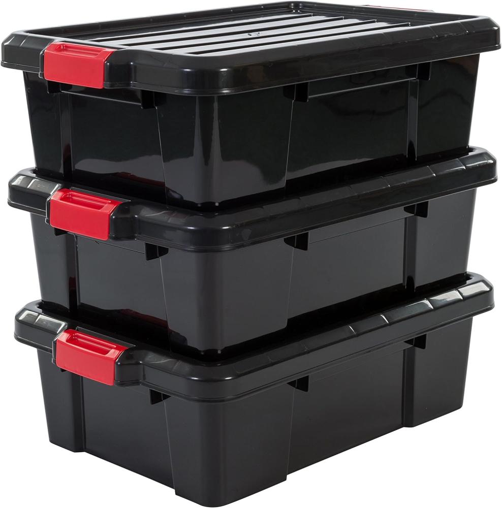 Iris Ohyama, 3er-Set, Aufbewahrungsbox, DIY, 25 L, mit Clips, stapelbar, Garage - Power Box SK-230 - Schwarz Bild 1