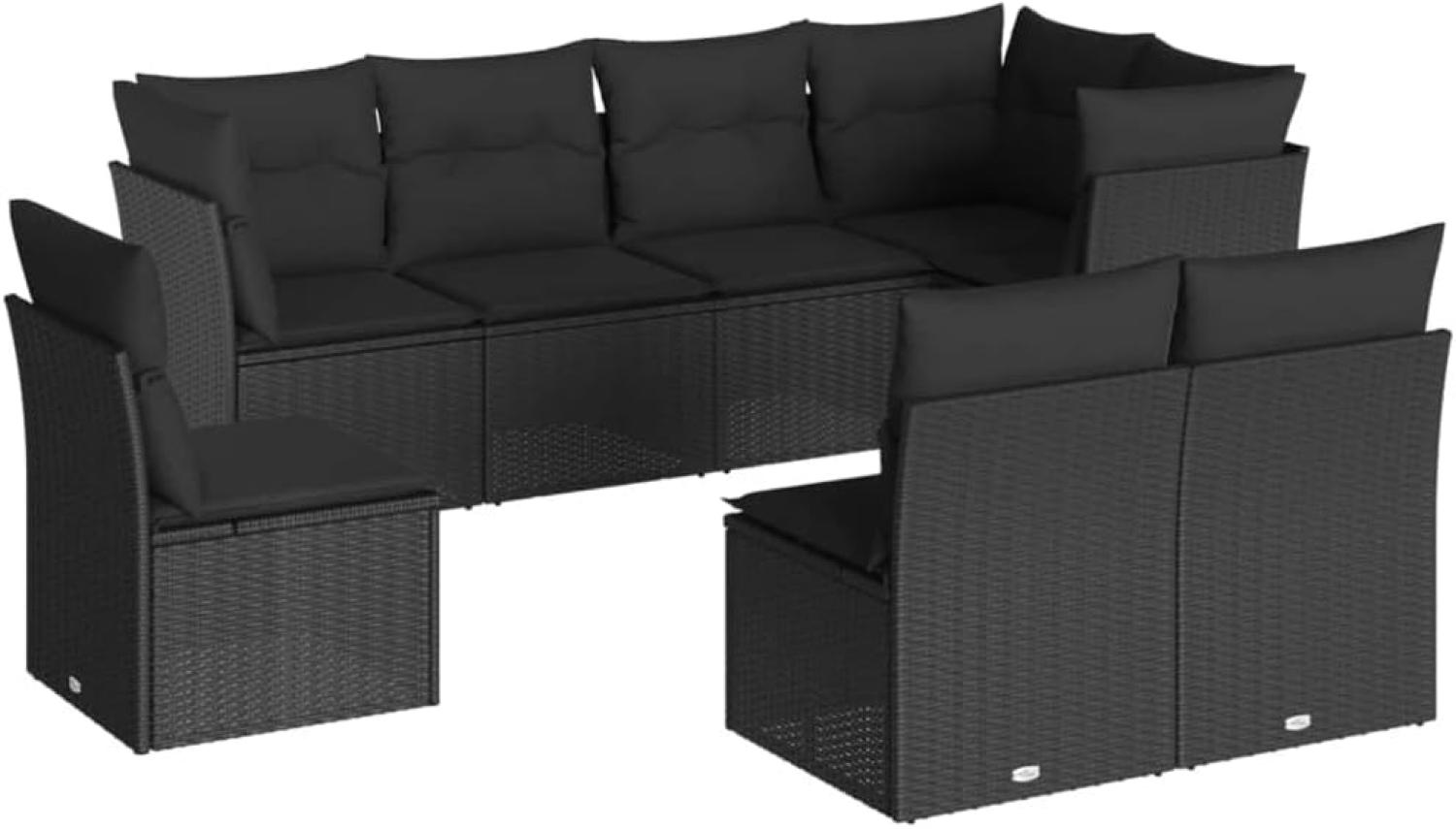 vidaXL 8-tlg. Garten-Sofagarnitur mit Kissen Schwarz Poly Rattan 3249594 Bild 1