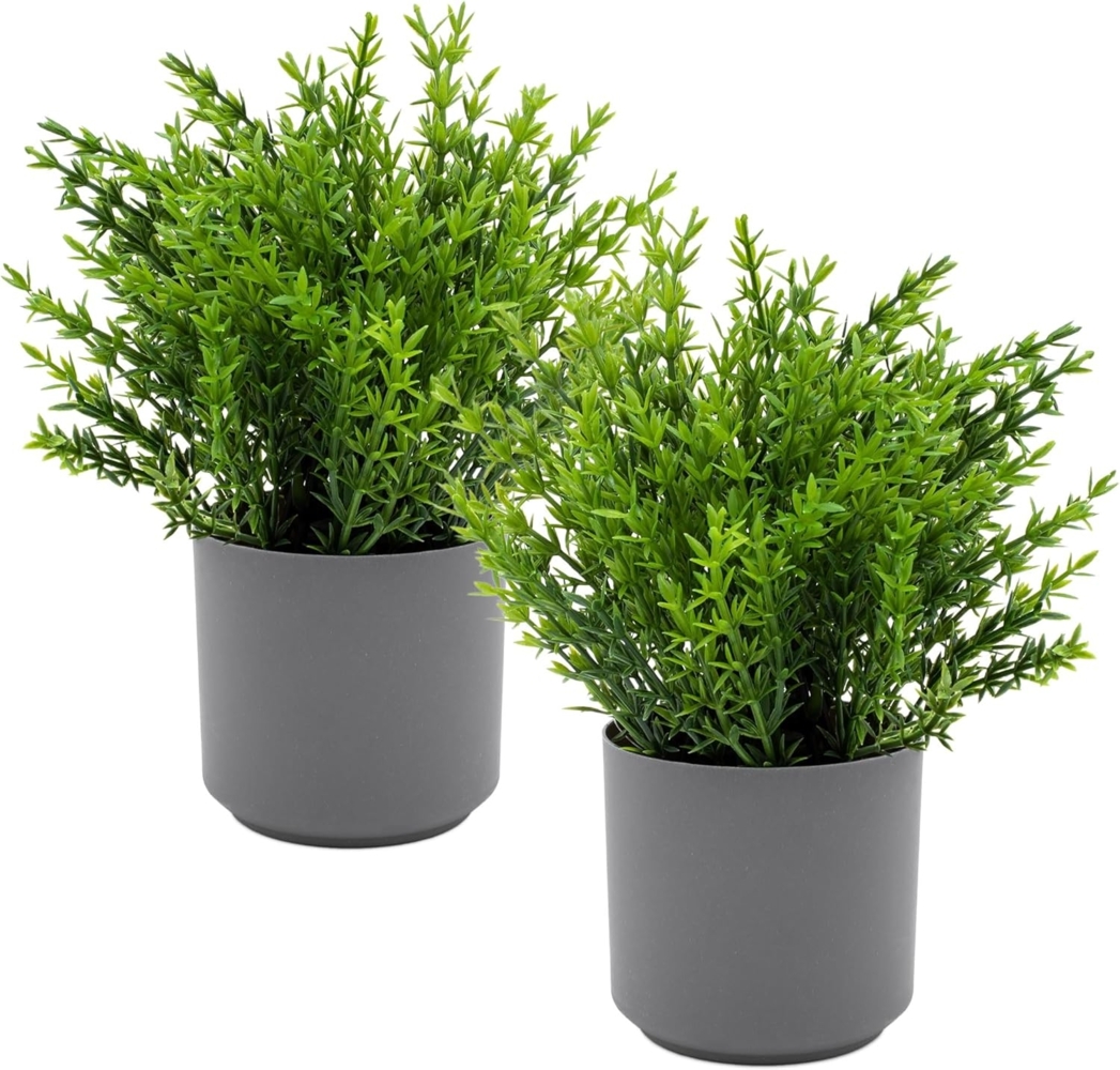 Kunstpflanze Grünpflanzen Arragement 22 cm im grauen Topf künstliches Ziergras, Spetebo, Höhe 22 cm, 2er Set - Künstliche Grünpflanzen mit Blumentopf Bild 1
