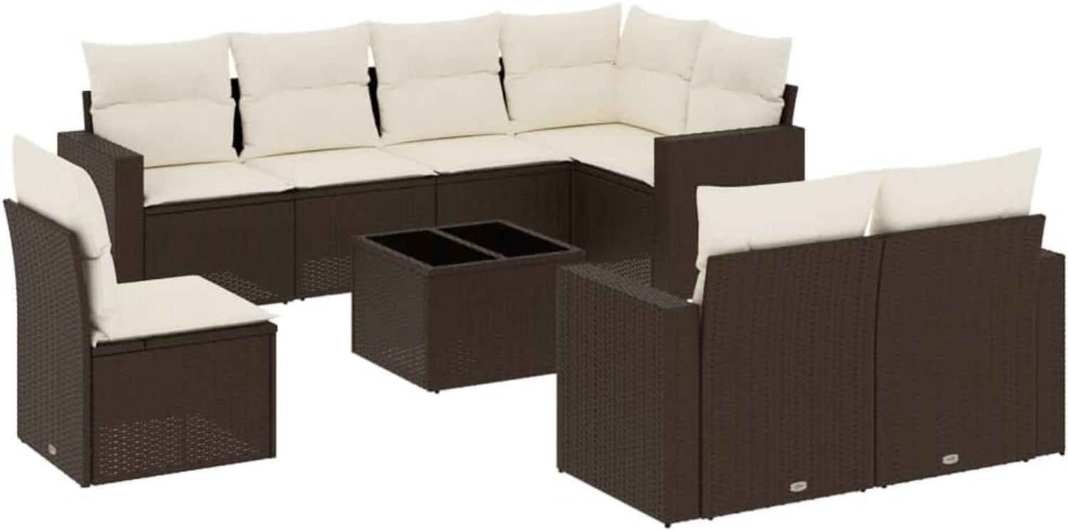 vidaXL 9-tlg. Garten-Sofagarnitur mit Kissen Braun Poly Rattan 3251590 Bild 1