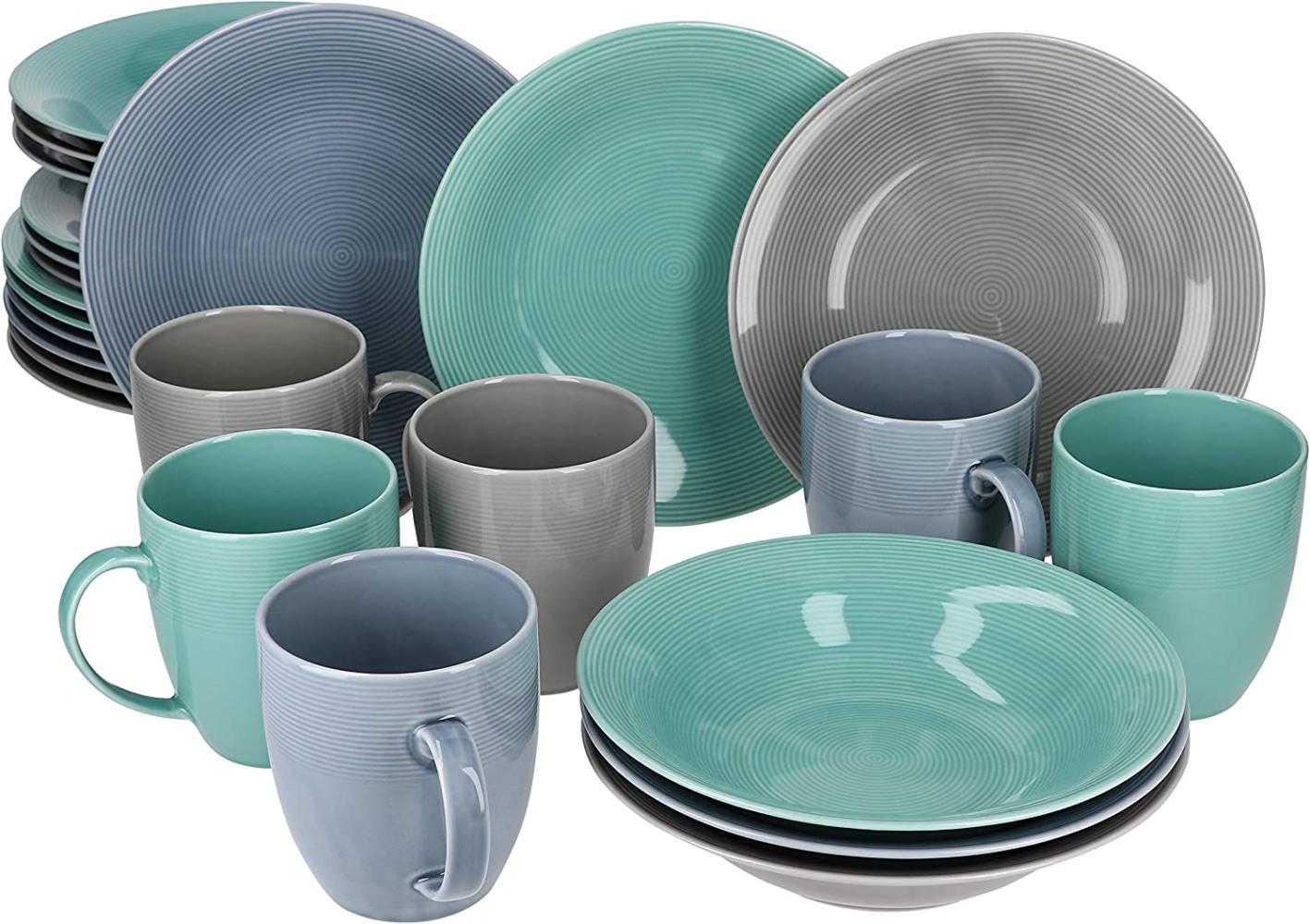 24tlg Geschirrset Jive 6Pers Kaffeebecher Suppenteller Kuchenteller Speiseteller Porzellan bunt Bild 1