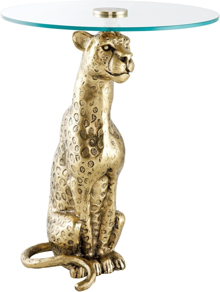 riess-ambiente Beistelltisch WILDLIFE PANTHER 60cm gold / transparent · Wohnzimmertisch aus Metall (Einzelartikel, 1-St), Glas-Platte · rund · handmade · Skulptur · Urban Jungle Design Bild 1