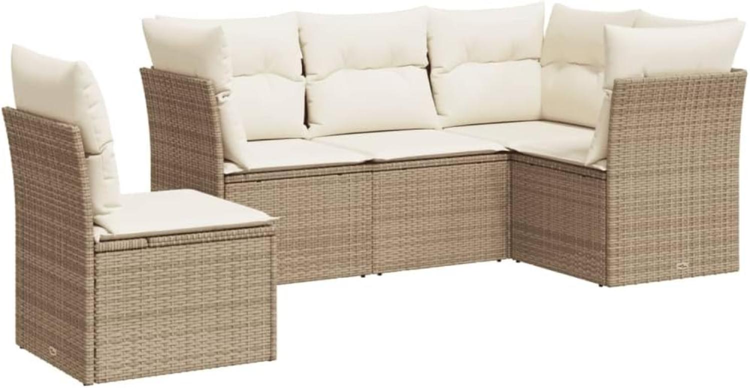 vidaXL 5-tlg. Garten-Sofagarnitur mit Kissen Beige Poly Rattan 3249477 Bild 1