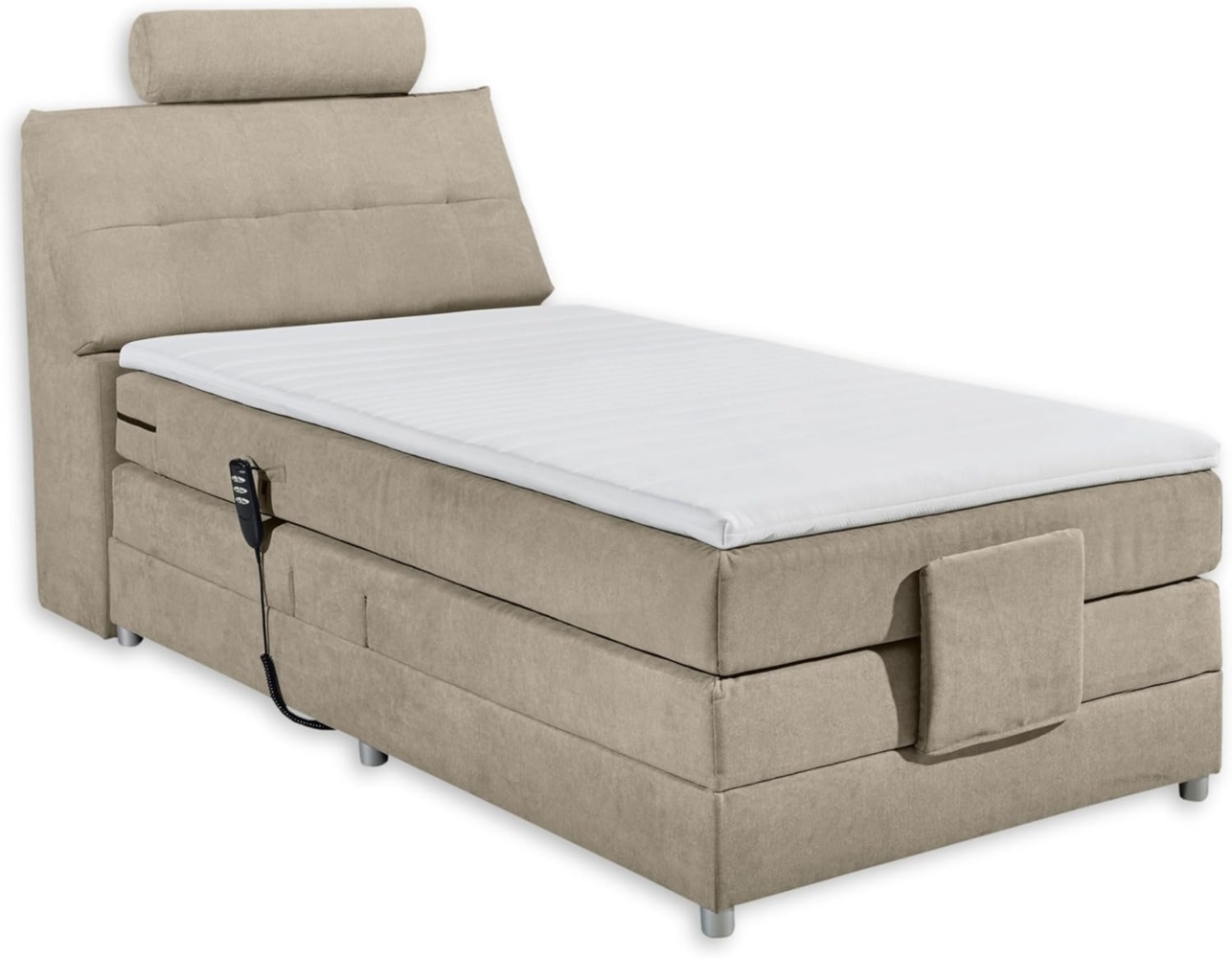 PALERMO 2 Boxspringbett 120x200 elektrisch verstellbar, Sand - Bequemes Einzelbett mit dekorativer Steppung & Komfortschaum Topper - 120 x 127 x 234 cm (B/H/T) Bild 1