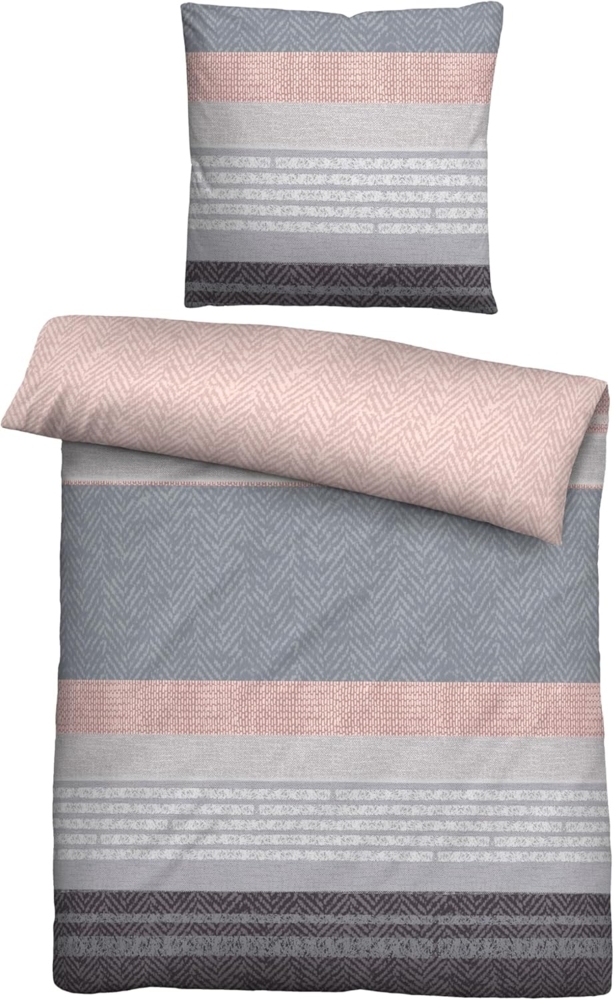 biberna Feinbiber Bettwäsche 0004104 QUERMUSTER, silber/grau, 1x 155x220 cm + 1x 80x80 cm Bild 1