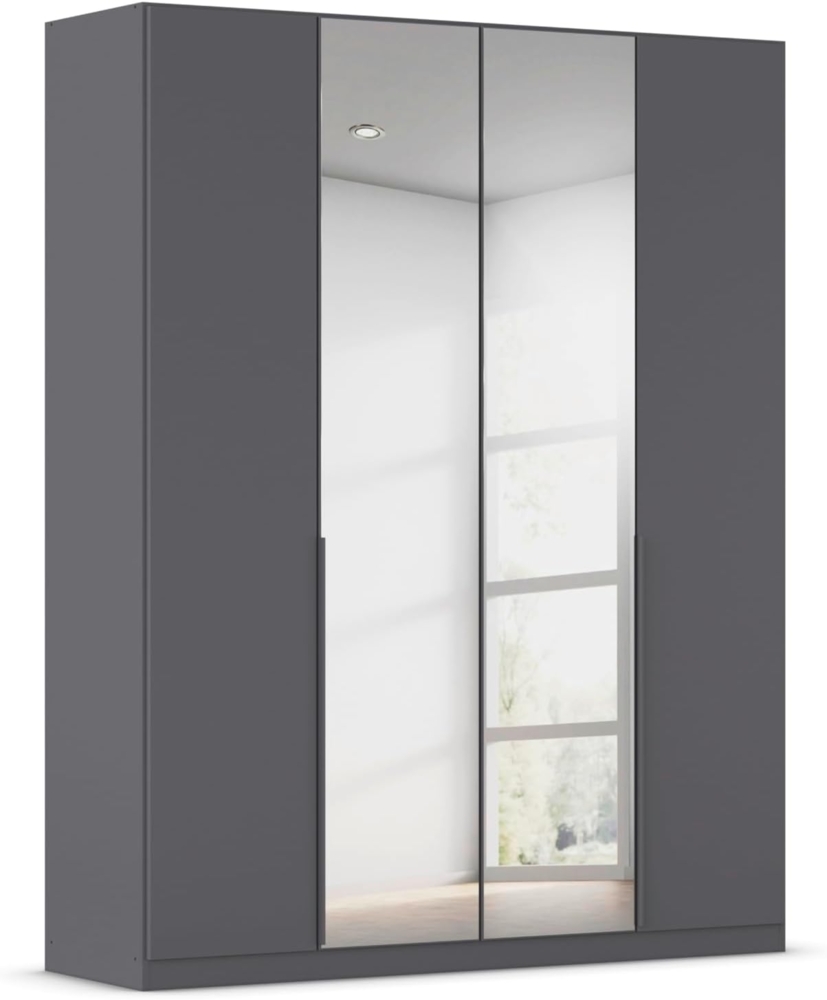 Rauch Möbel Alabama, Kleiderschrank, Garderobenschrank, 4-türig, Spiegel, Zubehör Classic, 2 Kleiderstangen, 7 Einlegeböden, Farbe Grau metallic, Schwarz, Griff Grau metallic, 181 x 229 x 54 cm Bild 1