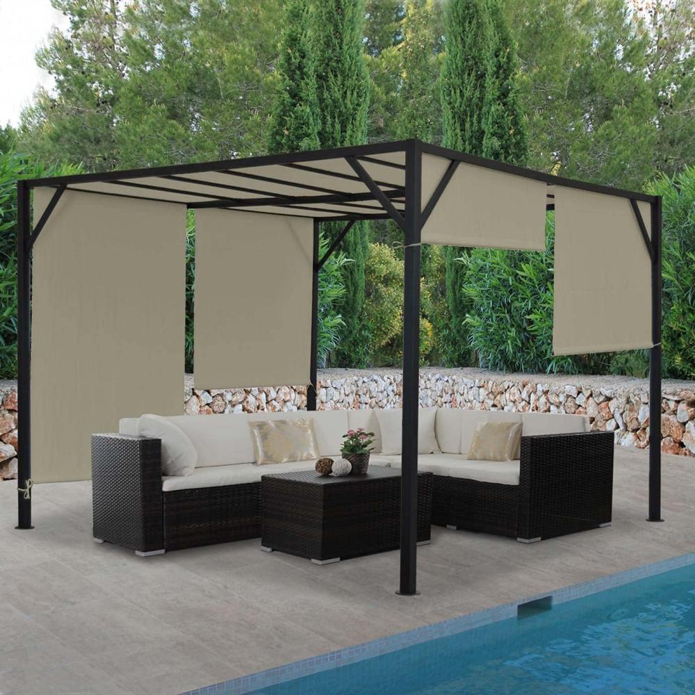 Pergola Baia, Garten Pavillon Terrassenüberdachung, stabiles 6cm-Stahl-Gestell + Schiebedach taupe ~ 4x4m Bild 1