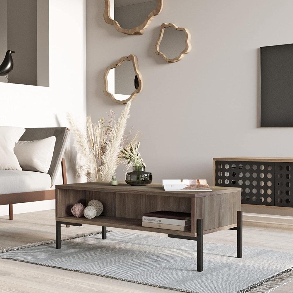 Couchtisch Lemland mit 3 Ablagefächern 94 x 44,5 x 35,5 cm Eiche grau [en. casa] Bild 1