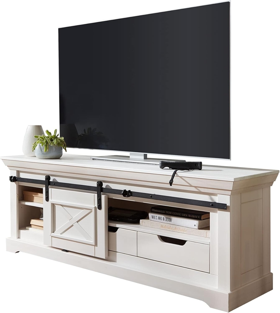 Woodroom TV-Schrank Maribo Kiefer massiv weiß 153x57x40 cm Bild 1