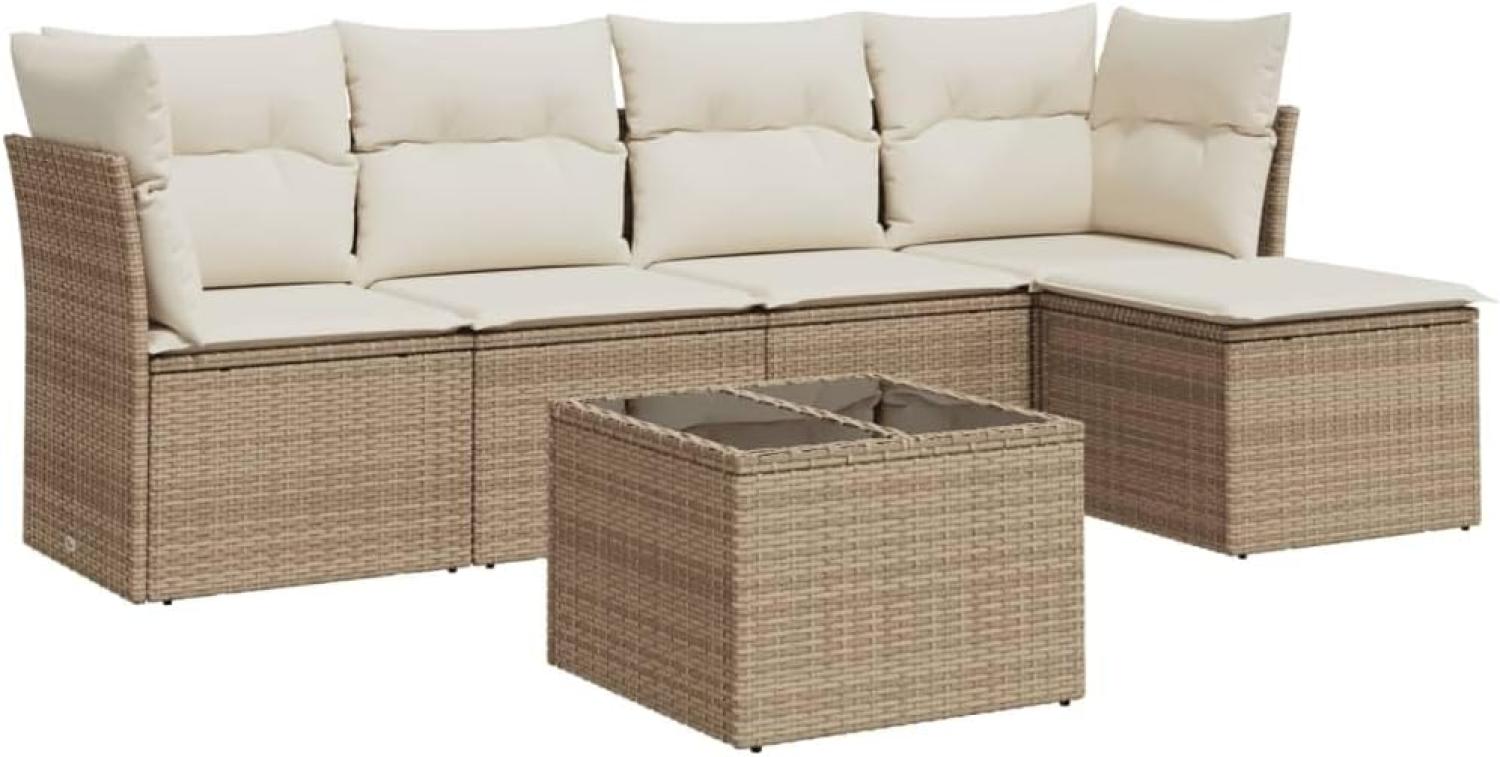 vidaXL 6-tlg. Garten-Sofagarnitur mit Kissen Beige Poly Rattan 3249407 Bild 1