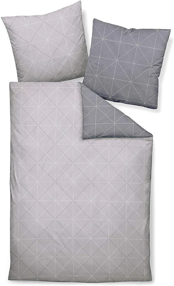 Davos Janine Biber Bettwäsche 2tlg grau Silber 65101-08 | Bettwäsche-Set aus 100% Baumwolle | 2 teilige Wende-Bettwäsche 155x220 cm & Kissen 80x80 cm | Geometrisches Muster Bild 1