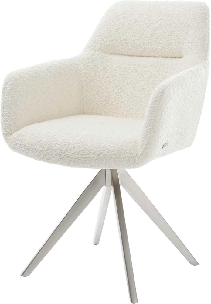 Esszimmerstuhl Pejo-Flex Bouclé Weiß Kreuzgestell kantig Edelstahl Taschenfederkern Bild 1