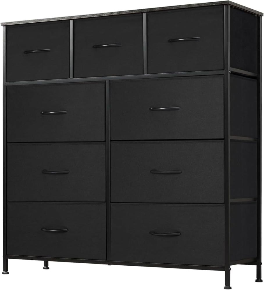 DUMOS Kommode mit Schubladen - kommoden & Sideboards für Schlafzimmer Geeignet, Komodenschrank mit 9 Schubladen, Stoffkommode mit Stabilem Stahlrahmen, Ideal für Schlafzimmer, Wohnzimmer (Schwarz) Bild 1