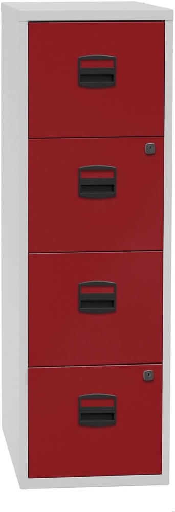 Hängeregistraturschrank PFA, 4 HR-Schubladen, Farbe Korpus lichtgrau, Fronten kardinalrot Bild 1