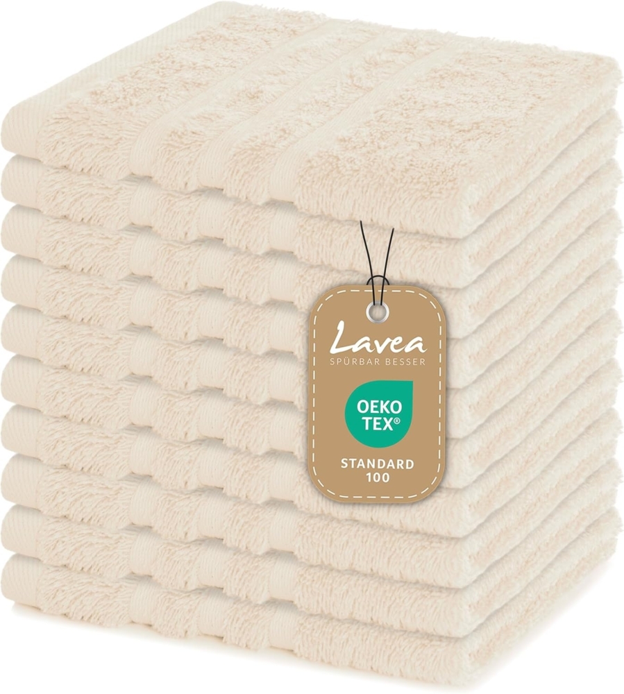 Lavea 10er Set Seiftuch 30x30 cm, Frottierserie Elena, Creme Bild 1