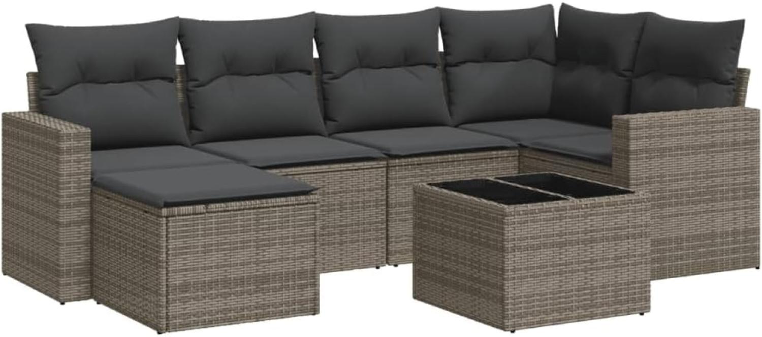 vidaXL 7-tlg. Garten-Sofagarnitur mit Kissen Grau Poly Rattan 3251607 Bild 1