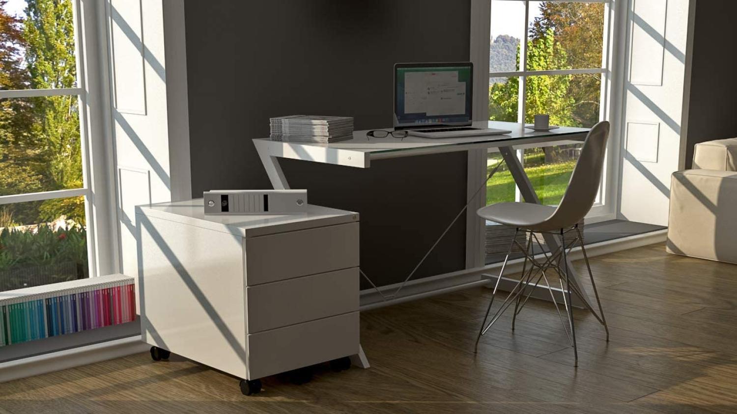 Schreibtisch 100 Z-Line TV-Rack weiß Sicherheitsglas Optiwhite Bild 1