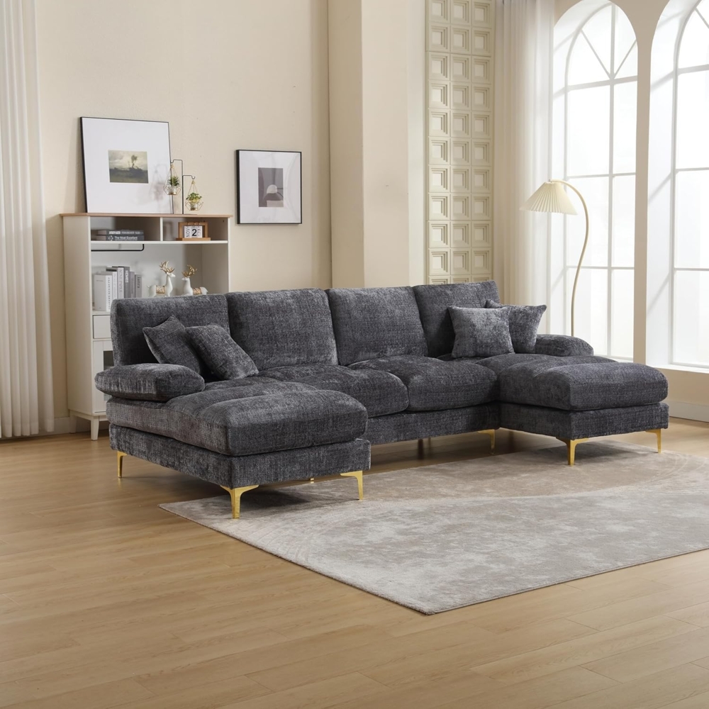 Ball & Cast U-förmiges Eckcouch mit Schlaffunktion, Modulares Chenille Sofa mit Doppelten Liegesitzen für das Wohnzimmer Wohnung Villa, 274 x 88 x 136 (BxHxT), Grau Bild 1