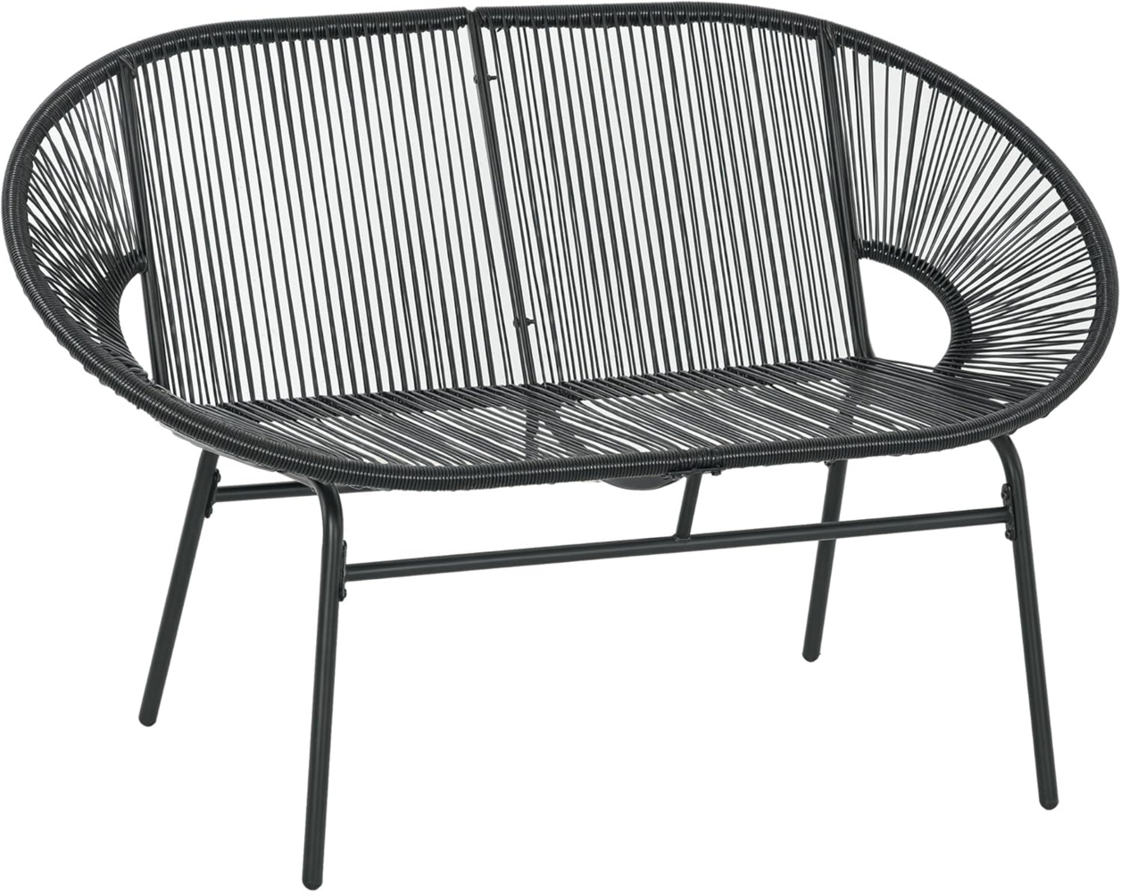 Outsunny Gartenbank Polyrattan Sitzbank 2-Sitzer Rattanbank bis 260 kg belastbar (Balkonbank, 1-St, Parkbank), für Terrasse, Balkon, Stahl, Schwarz Bild 1