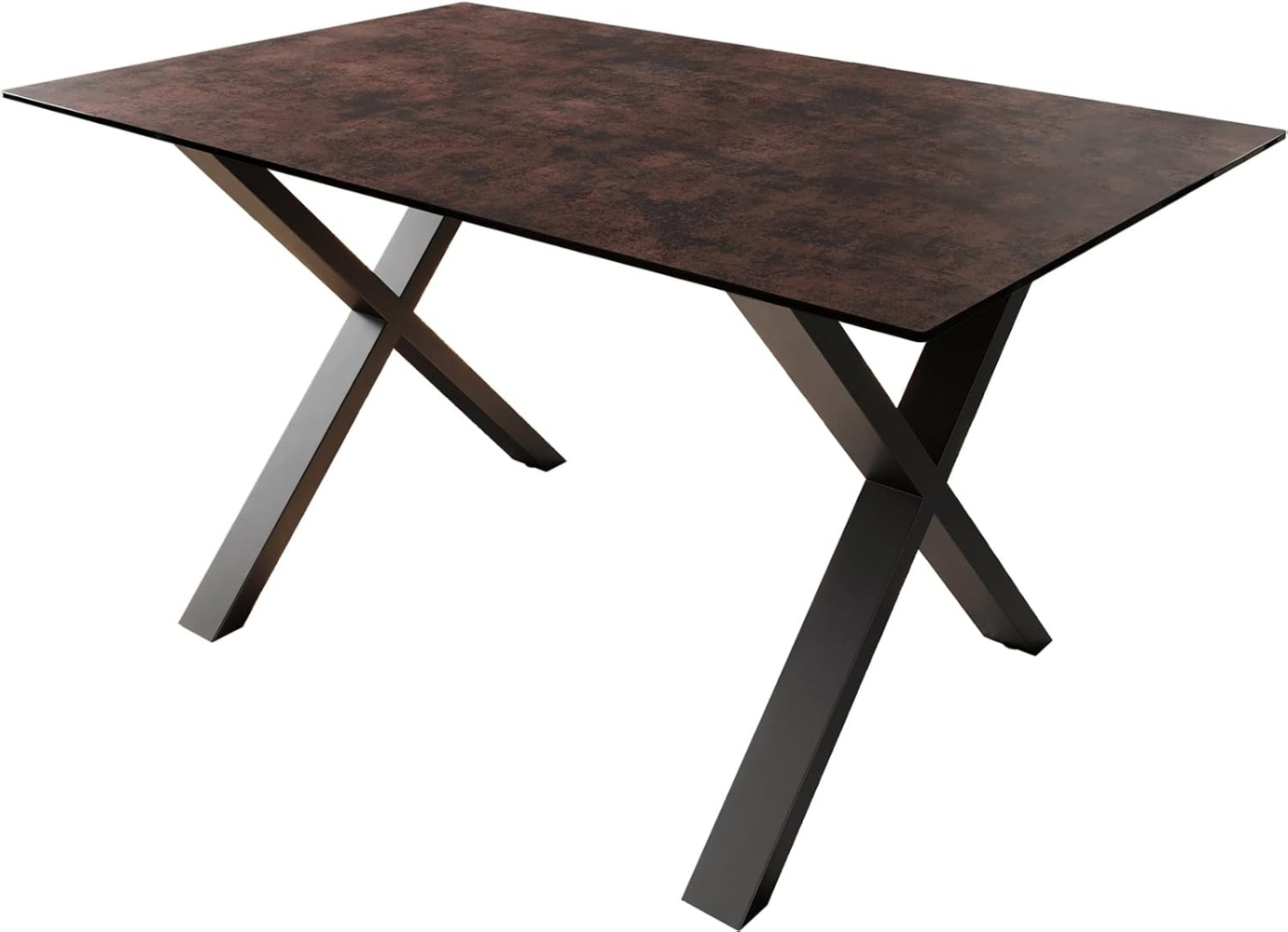 Esstisch Edge 140x90 Glas Antique-braun X-Gestell Metall Schwarz Bild 1