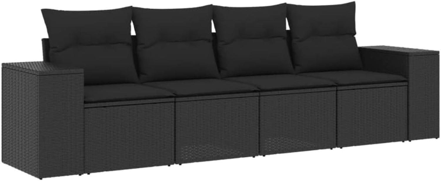 vidaXL 4-tlg. Garten-Sofagarnitur mit Kissen Schwarz Poly Rattan 3254612 Bild 1