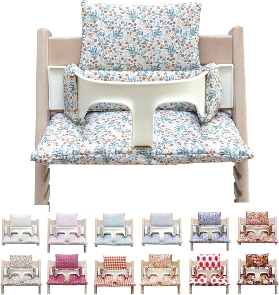 Blausberg Baby, hochwertiges Sitzkissen für Stokke 'Tripp Trapp' Hochstuhl, beschichtet, 2-teilig, Blumenweise Blau Bild 1