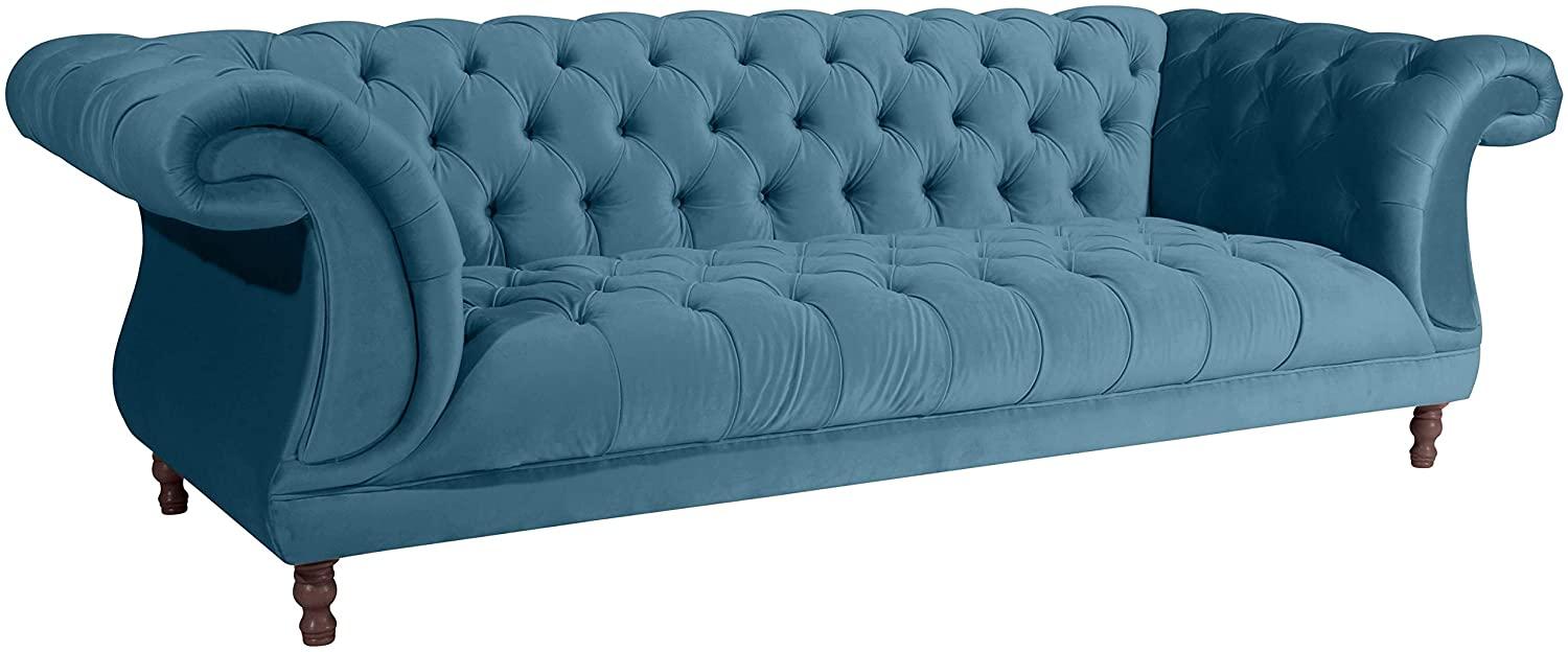 Ivette Sofa 3-Sitzer Samtvelours Petrol Buche Nussbaumfarben Bild 1