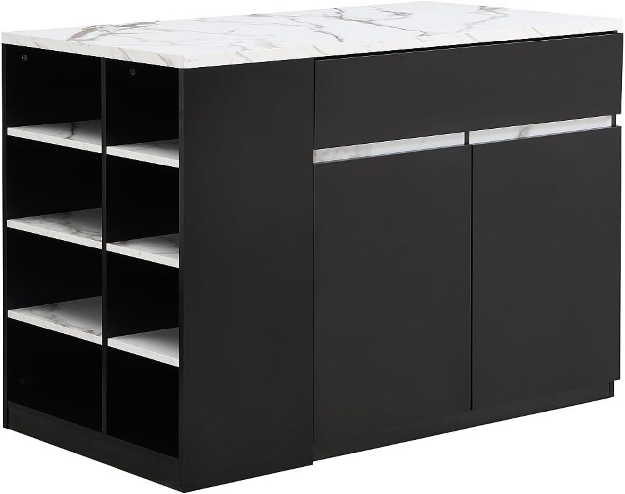 Vente-unique - Kücheninsel mit Stauraum - Marmoroptik Weiß & Schwarz - MEILI Bild 1