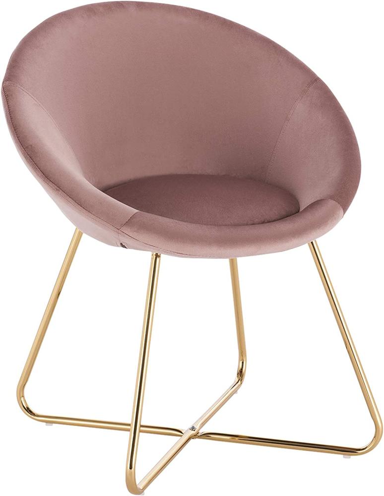 WOLTU® Esszimmerstühle BH217rs-1 1x Küchenstuhl Polsterstuhl Wohnzimmerstuhl Sessel, Sitzfläche aus Samt, Goldene Metallbeine, Rosa Bild 1