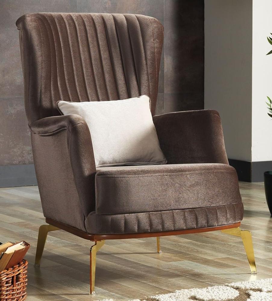 Casa Padrino Luxus Sessel Braun / Gold 70 x 75 x H. 80 cm - Wohnzimmer Sessel - Hotel Sessel - Wohnzimmer Möbel - Hotel Möbel - Luxus Möbel - Luxus Einrichtung Bild 1