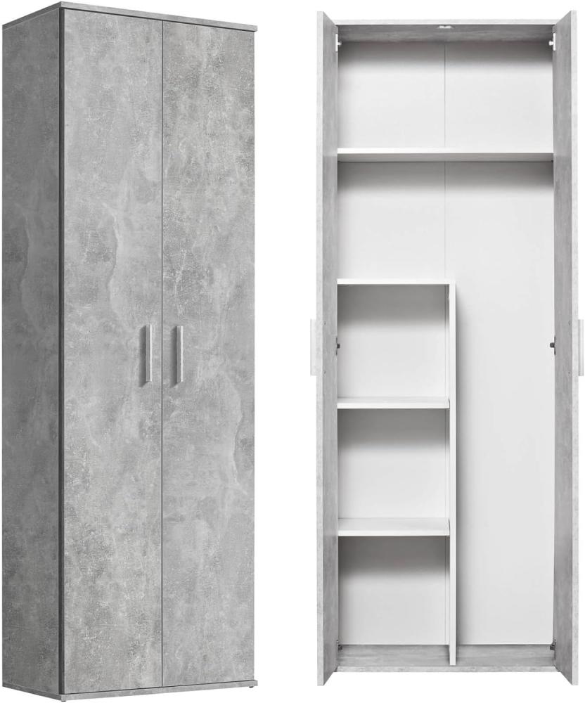 mokebo® Besenschrank 60cm Breite mit Staubsaugerfach 'Der Lange' moderner Mehrzweckschrank in Grau aus Holz, Schrank & Putzschrank | 60x180x34 (B/H/T in cm) | Betonoptik Bild 1