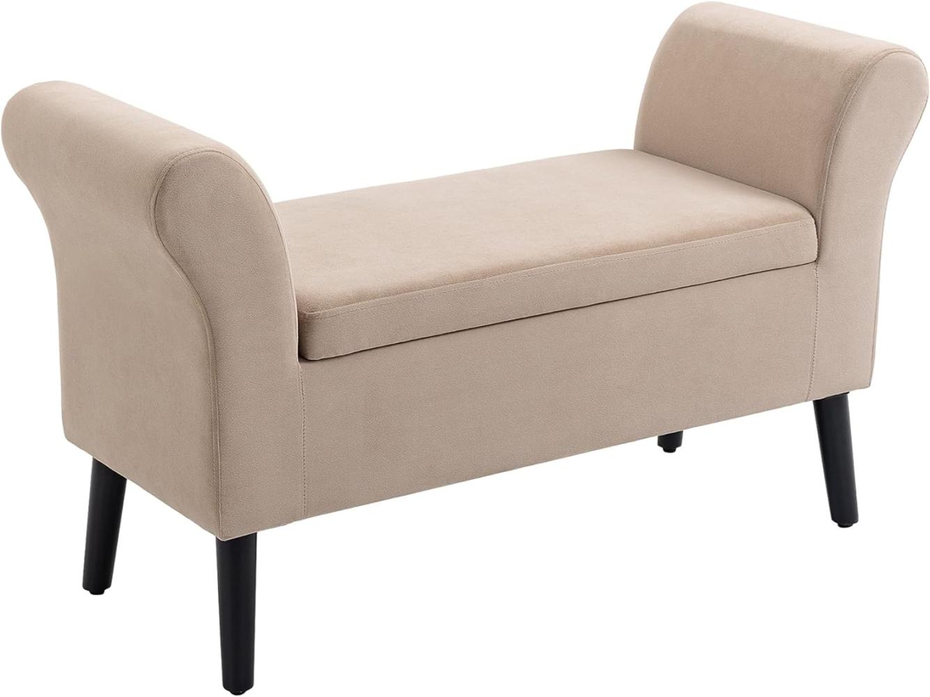 HOMCOM Sitzbank Polsterbank mit Stauraum Armlehnen Truhenbank modern Flur Schlafzimmer Wohnzimmer samtartiges Polyester Gummiholz Beige 111,5 x 41 x 65 cm Bild 1