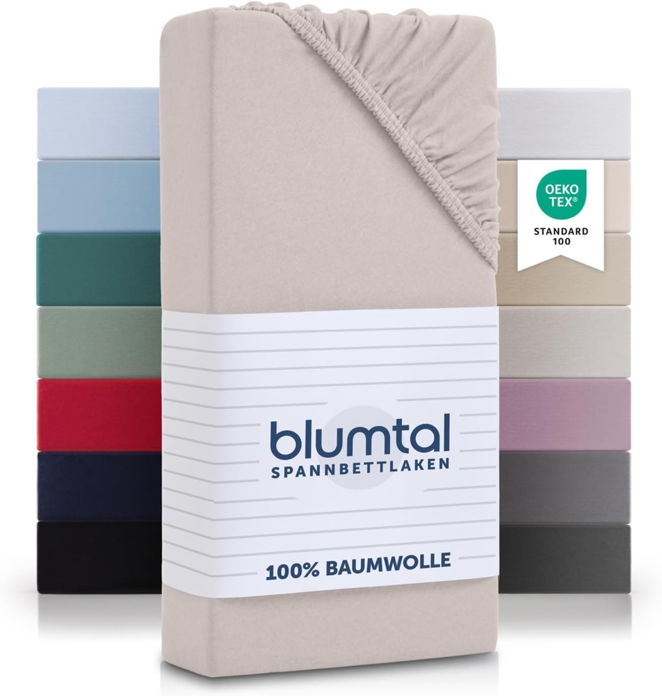 Blumtal® Spannbettlaken 140x200 cm Basics Jersey - Bettbezug 140x200 cm aus 100% Baumwolle - Oeko-TEX zertifiziertes Spannbetttuch 140x200 cm - Matratzenbezug 140x200 cm - Leintuch - Laken - Elfenbein Bild 1