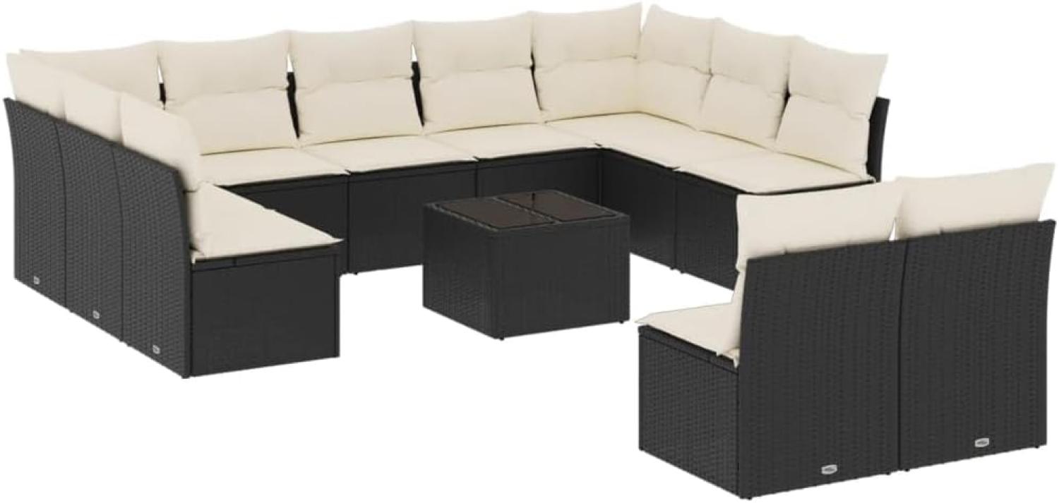 vidaXL 12-tlg. Garten-Sofagarnitur mit Kissen Schwarz Poly Rattan 3250195 Bild 1