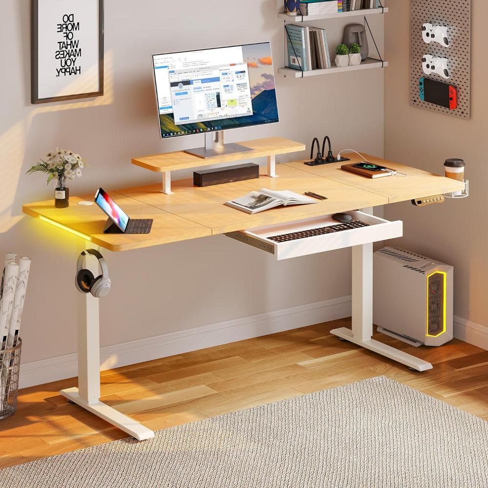 YITAHOME Höhenverstellbarer Schreibtisch 160x75cm,Schreibtisch Höhenverstellbar Elektrisch mit Steckdose,Ergonomischer Steh-Sitz Tisch mit Vierteilige Tischplatte, Computertisch mit Memory Funktion Bild 1