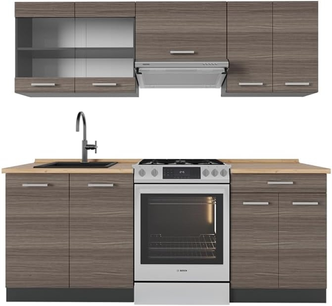 Küchenzeile R-Line Edelgrau/Anthrazit 200 cm ohne Arbeitsplatte Vicco Bild 1