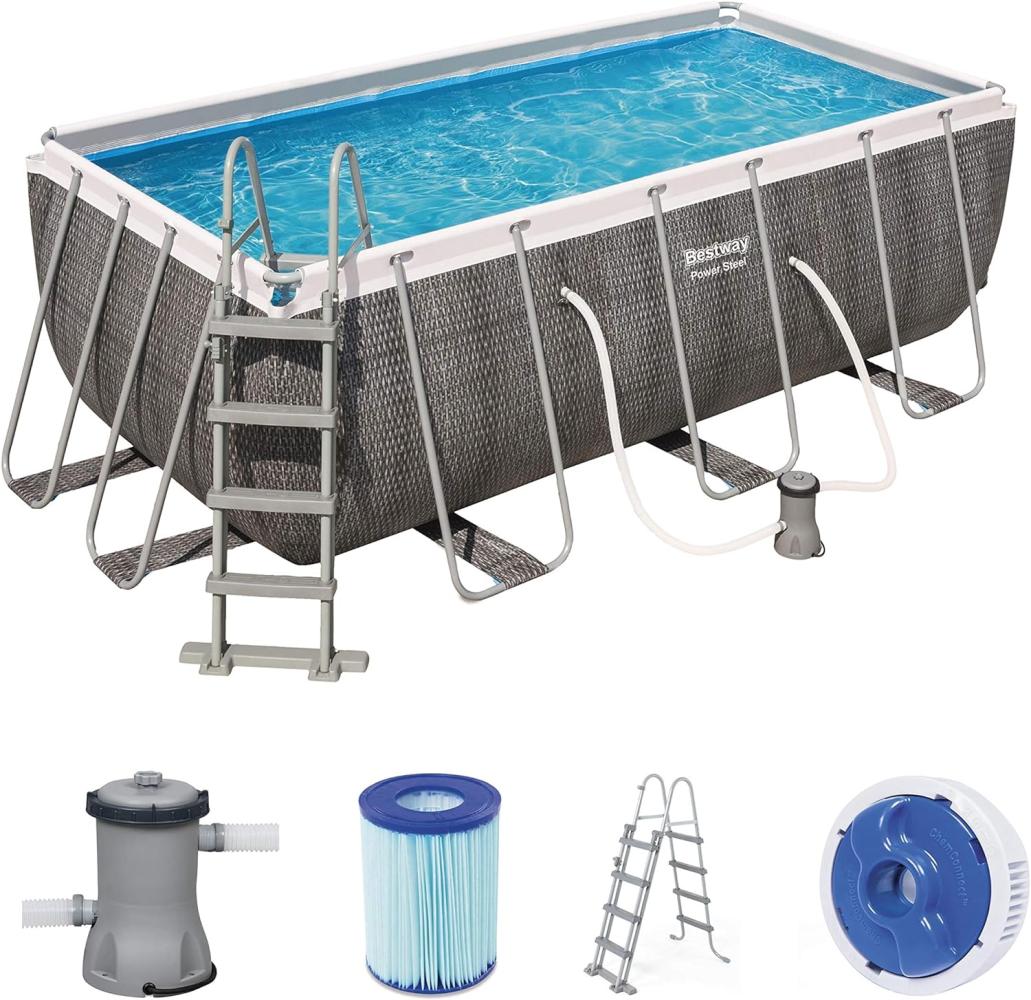 Bestway Power Steel Frame Pool Set 412x201x122cm Rattan Look grau Bild 1