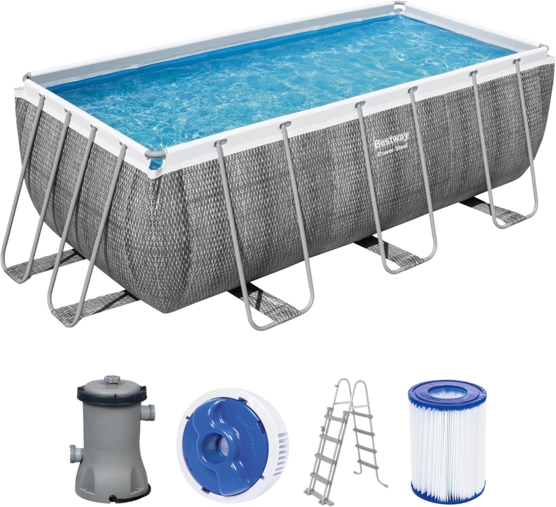 Bestway Power Steel Frame Pool Set 412 x 201 x 122 cm Rattan Look grau Bild 1