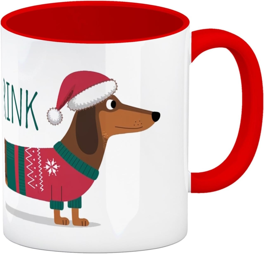 speecheese Tasse Weihnachts-Dackel LONGDRINK Kaffeebecher in rot Bild 1