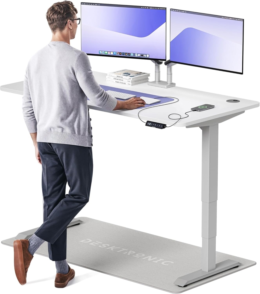 Höhenverstellbarer Schreibtisch - Höhenverstellbar Elektrisch mit Flüsterleisem Dual-Motor & Touchscreen - Hohe Tragfähigkeit - Stehtisch von Desktronic, Grau + Weiß, 160x80 cm Bild 1