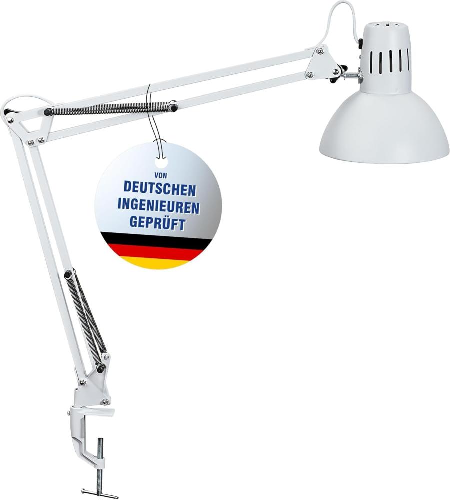 Maul LED Schreibtischlampe MAULstudy | Verstellbare Klemmleuchte mit Gelenkarm für Büro, Arbeitszimmer und Schreibtisch | Elegante Bürolampe aus Metall | Inklusive LED-Leuchtmittel | Weiß Bild 1