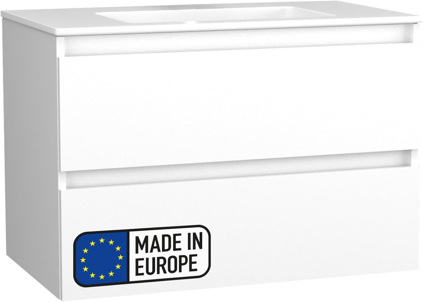 BADEDU GERS Waschbecken mit Unterschrank 80 cm breit, Weiß, Waschbecken Keramik Weiß Bild 1
